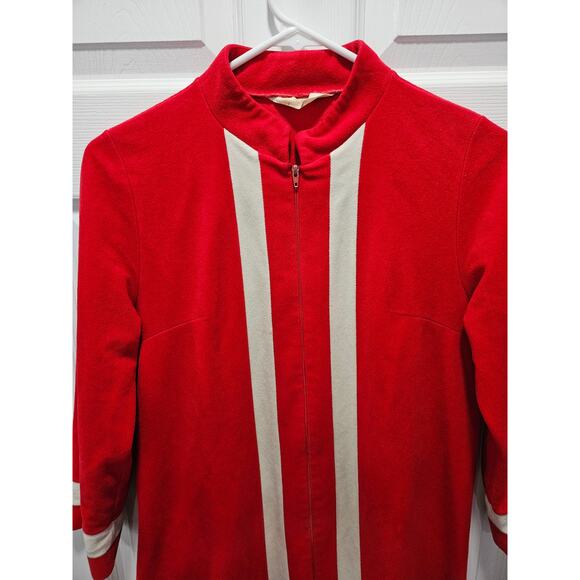 Vintage 70's Vanity Fair Velour Red White Ladies Robe Housecoat Size M - Picture 3 of 12